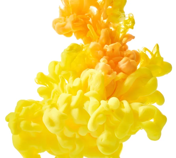 Salpicadura Pintura Abstracta Amarilla Aislada Sobre Fondo Blanco — Foto de Stock