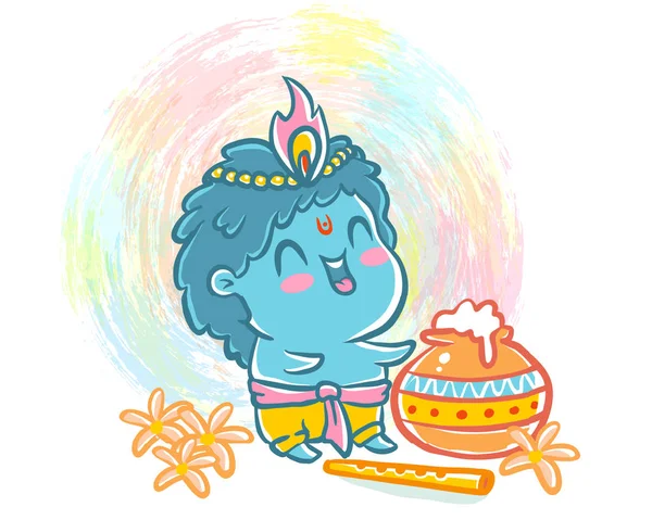 Vector Illustration Kawaii Style Krishna Janmashtami Little Krishna Kawaii Style — Stock Vector