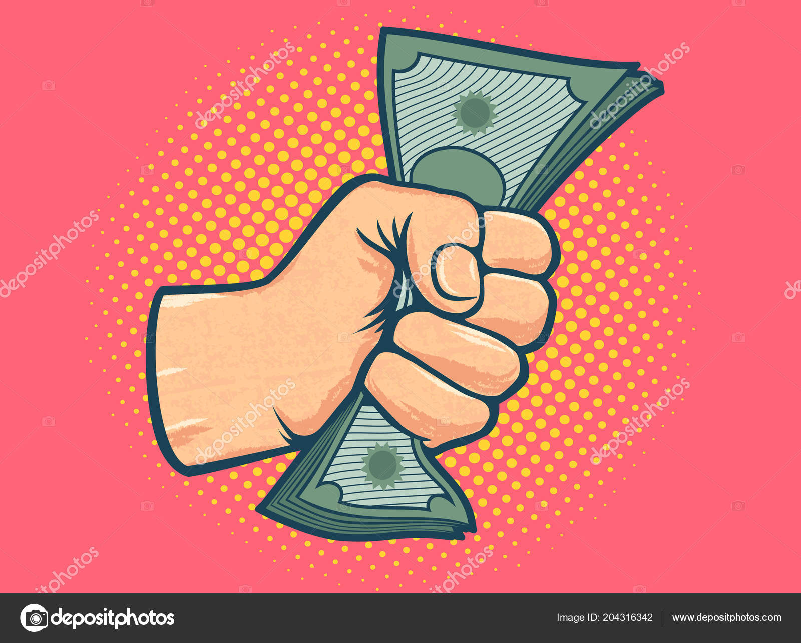お金で拳のベクトル イラスト ハーフトーンの背景にお金と手 ストックベクター C Serazetdinov