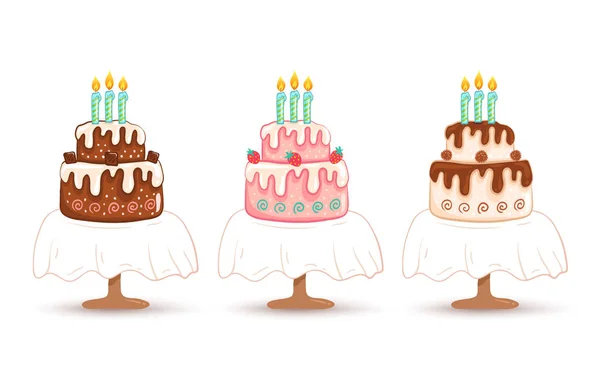 ベクトルの誕生日ケーキ イチゴ チョコレートとバニラのケーキ ゲーム — ストックベクタ