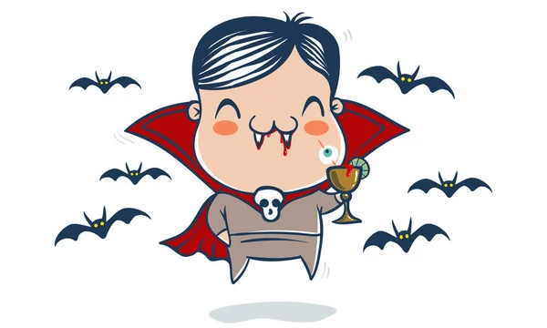 Vector Illustration Vampire Kawaii Style Illustration Cute Kid Dracula Costume — Stock Vector