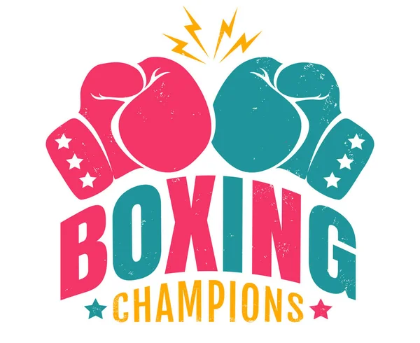 Векторный Логотип Бокса Двумя Перчатками Винтажная Эмблема Чемпионов Боксу — стоковый вектор