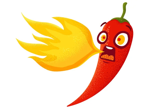Vektorové Ilustrace Pikantní Chilli Papričky Plamenem Kreslený Červené Chilli Ohněm — Stockový vektor