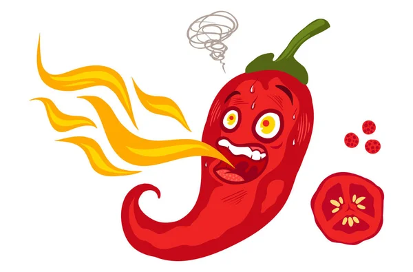 Vector Illustration Spicy Chilli Pepper Flame Cartoon Red Chili Mexican — Stock Vector