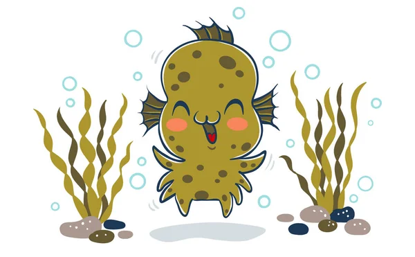 Vector Illustration Water Monster Kawaii Style Illustration Cute Kid Aqua — Stock Vector