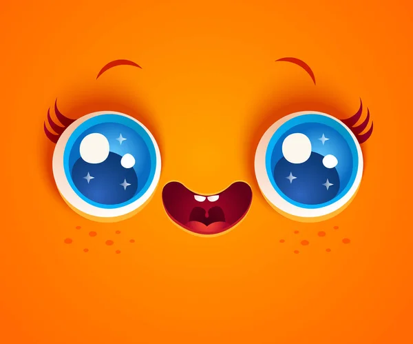 Vector Illustration Cute Orange Face Kawaii Face Blue Eyes Freckles — Stock Vector