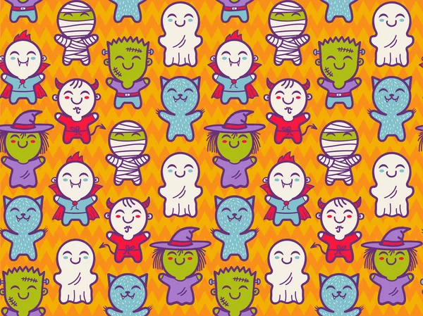 Vector Seamless Pattern Children Costumes Halloween Pattern Cute Kids Halloween — Stock Vector