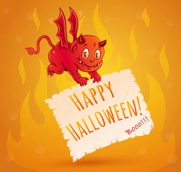 Invitation Cute Little Devil Old Paper Halloween Little Devil Fire — Stock Vector