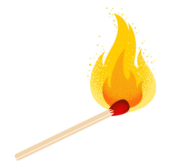 Векторная ретро-иллюстрация матча с огнем. Винтажная икона спички с пламенем
