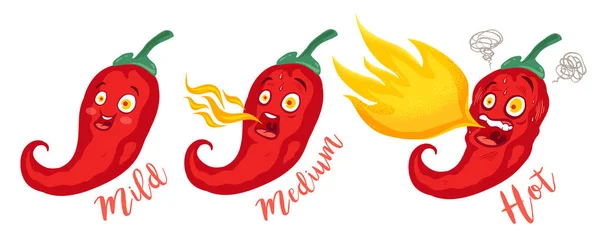 Vector Illustration Spicy Chilli Peppers Flame Cartoon Red Chilli Mexican — Stock Vector