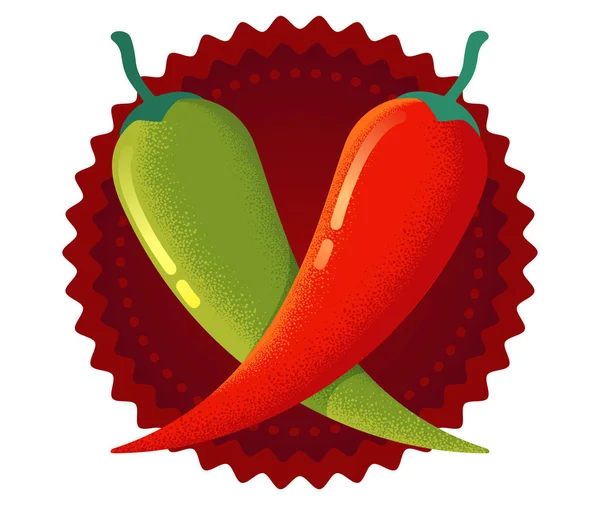 Векторный Перец Чили Стиле Ретро Векторная Винтажная Эмблема Красным Зеленым — стоковый вектор