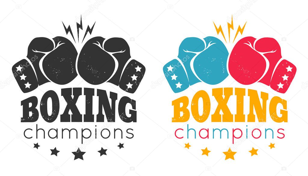 Vector set vintage logos for a boxing with two gloves. Vintage logo for boxing with glove.