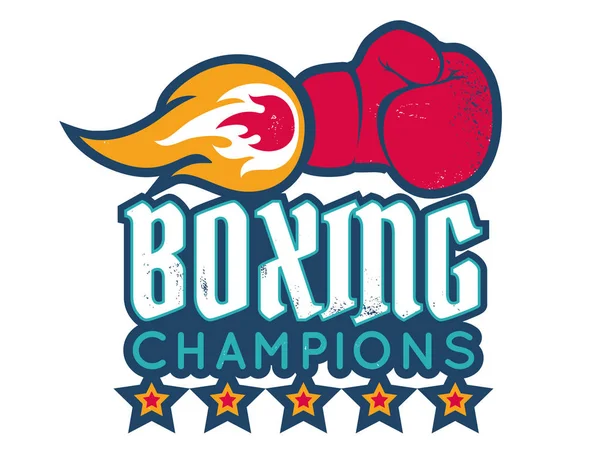 Logo Vintage Vectorial Para Boxeo Con Guante Fuego Guante Boxeo — Vector de stock