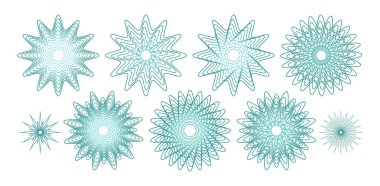 Vektör guilloches belge şablonu için ayarlayın. Vektör guilloches veya soyut kar taneleri ayarla