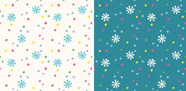 Vektör vintage Dikişsiz desen renkli kar taneleri ile Noel için. Retro komik desen kar ile tatil için