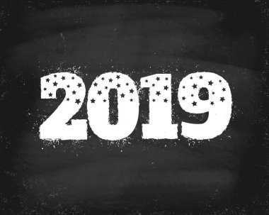 Vektör vintage tebrik kartı ile Noel ve yeni yıl için kara tahta üzerinde 2019