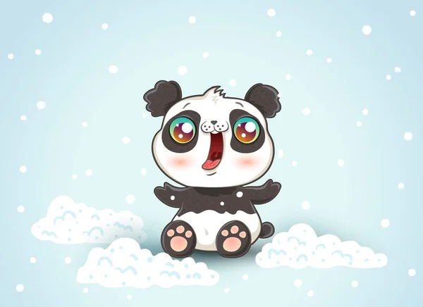 Vektorové Ilustrace Roztomilé Pandy Sněhu Kawaii Stylu Roztomilý Panda Sněhu — Stockový vektor