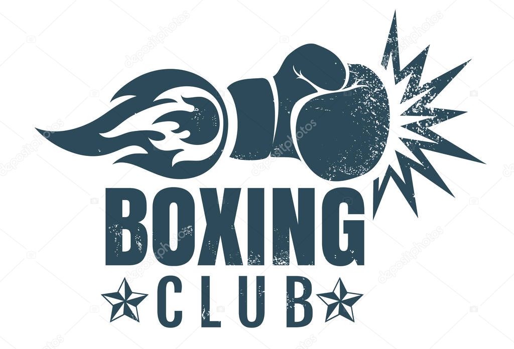 Vector vintage logo for a boxing with glove and fire. Boxing glove with flame. Vintage sport emblem.