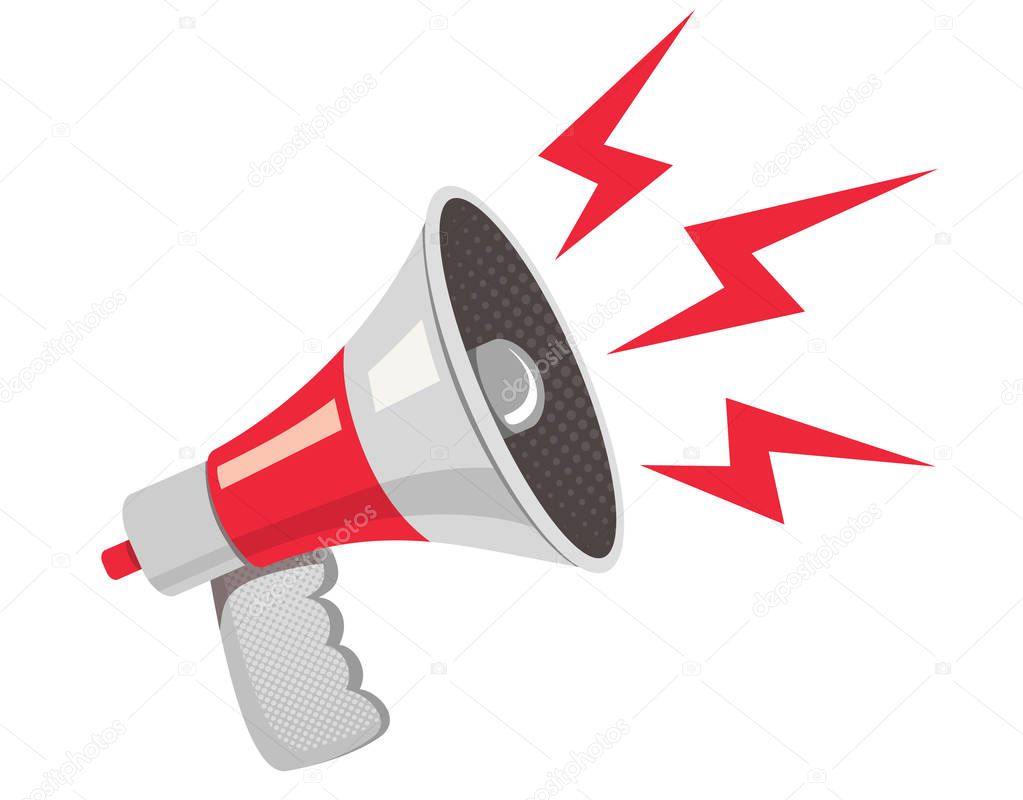 Vector icon of vintage wihte megaphone. Vector retro megaphone. Protest.