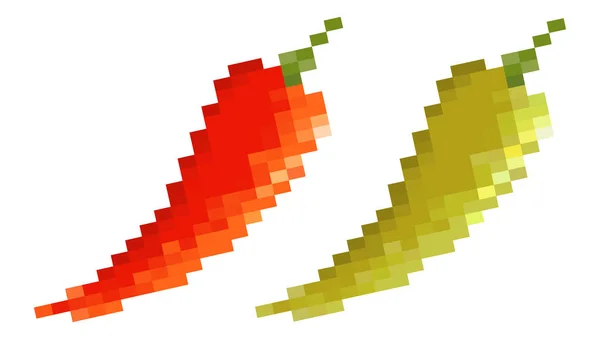 唐辛子のヴィンテージのイラスト ピクセル スタイルで赤と緑の唐辛子のイラスト ピクセルの唐辛子とハラペーニョのコショウ — ストックベクタ