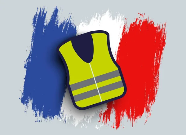Εικονογράφηση Διάνυσμα Ένα Κίτρινο Μπουφάν Στην Γαλλική Σημαία Διαμαρτυρία Στη — Διανυσματικό Αρχείο
