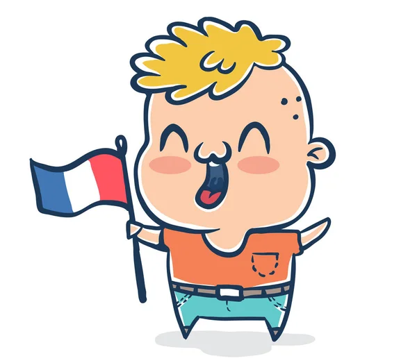 Vektor Illustration Eines Französischen Jungen Mit Französischer Flagge Protest Frankreich — Stockvektor