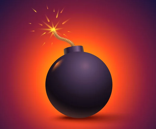 Vektor Illustration Einer Bombe Mit Funken Schwarze Bombe Auf Orangefarbenem — Stockvektor