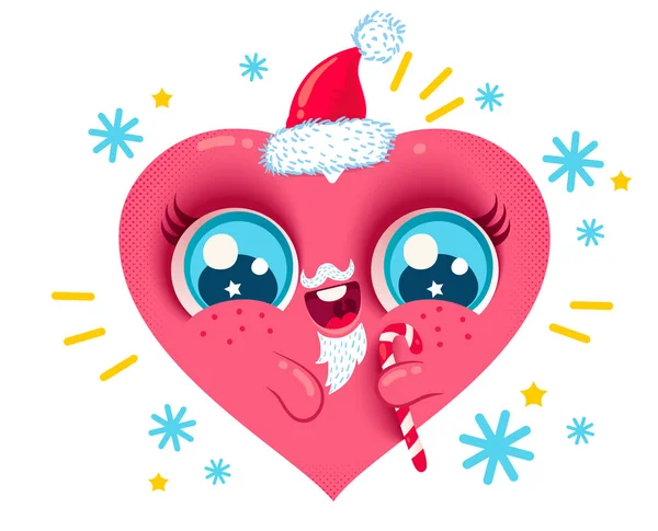 Vector Illustration Heart Santa Beard Andcandy Cane Christmas Merry Christmas — Stock vektor