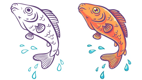 Vektorillustration Fisk Med Vattendroppar Retro Emblem Fisk För Fiske — Stock vektor