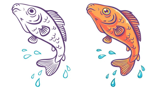 Illustration Vectorielle Poisson Avec Des Gouttes Eau Emblème Rétro Poisson — Image vectorielle