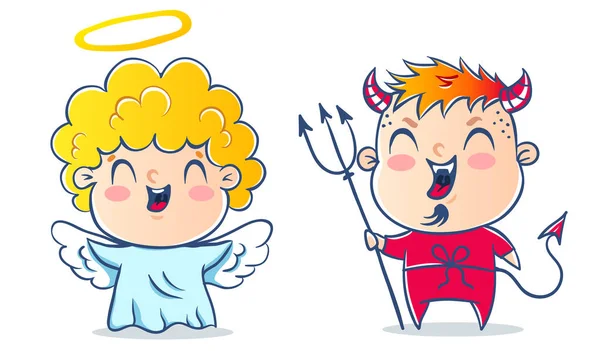 Malaikat Dan Setan Baik Dan Buruk Anak Anak Dalam Kostum - Stok Vektor