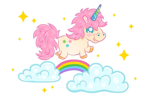 Vektor Ilustrasi Unicorn Lucu Dengan Pelangi Dalam Gaya Kawaii Unicorn - Stok Vektor