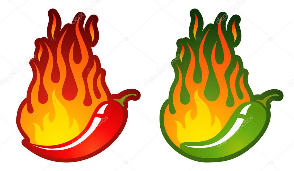 Vector set icons of hot jalapeno and chili peppers. Vector logo with chili peppers