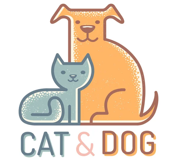 Διάνυσμα Επίπεδη Λογότυπο Γάτας Και Σκύλου Vintage Έμβλημα Κατοικίδια Ζώα — Διανυσματικό Αρχείο