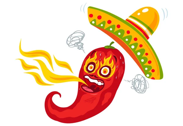 Caricature chili rouge avec feu — Image vectorielle
