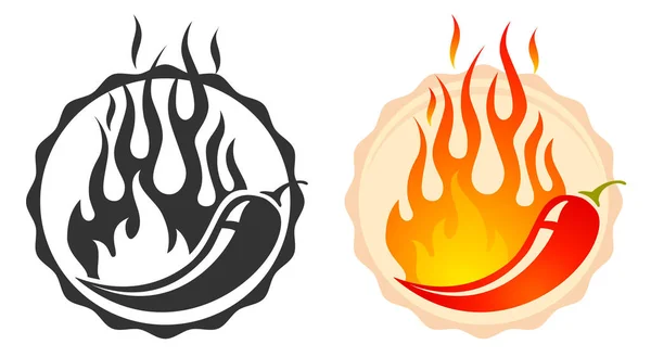 Retro-Emblem mit scharfem Chili und Feuer — Stockvektor