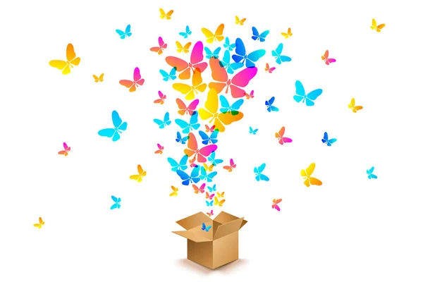 Farfalle da scatola di cartone aperta — Vettoriale Stock