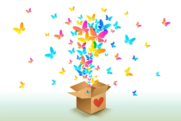Farfalle da scatola di cartone aperta — Vettoriale Stock