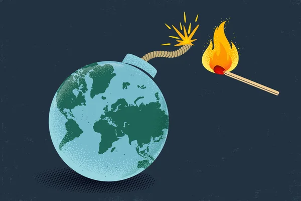 Terra come bomba con fiammifero — Vettoriale Stock