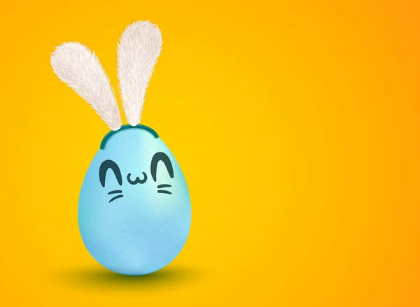 Cute blue egg with bunny ears — Stock Photo, Image