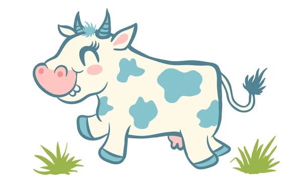 Χαριτωμένο αγελάδα και πράσινο γρασίδι — Διανυσματικό Αρχείο