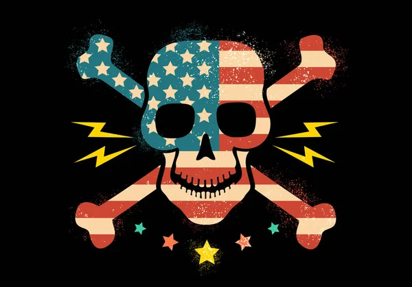 Crâne avec drapeau des États-Unis — Image vectorielle