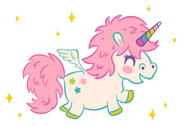 Cute unicorn dengan bintang-bintang - Stok Vektor