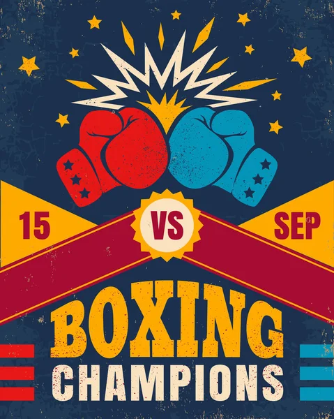 Cartaz vintage vetorial para um boxe com duas luvas — Vetor de Stock