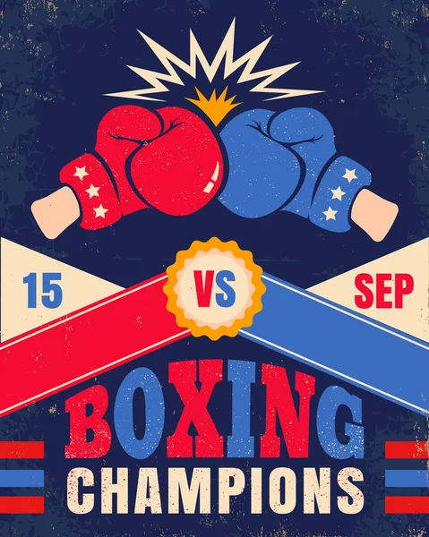 Cartel vintage vectorial para un boxeo con dos guantes — Vector de stock