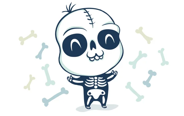 Skeleton in kawaii style — Stock Vector
