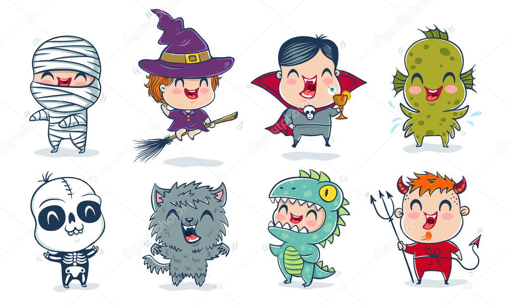 children with costumes for Halloween