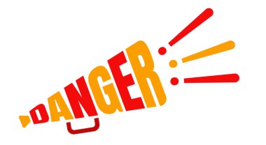 Megafonla ve tehlike metniyle vektör tipografisi. Tehlike megafonu.. 