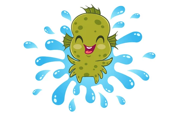 Vector Illustration Water Monster Kawaii Style Illustration Cute Kid Aqua — Stock Vector