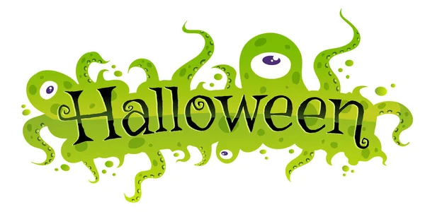 Banner Vectorial Para Halloween Con Monstruos Verdes Monstruos Halloween Con — Archivo Imágenes Vectoriales